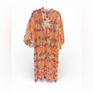 La Vie Style House Sequin Floral Chiffon Maxi Dress rare one size